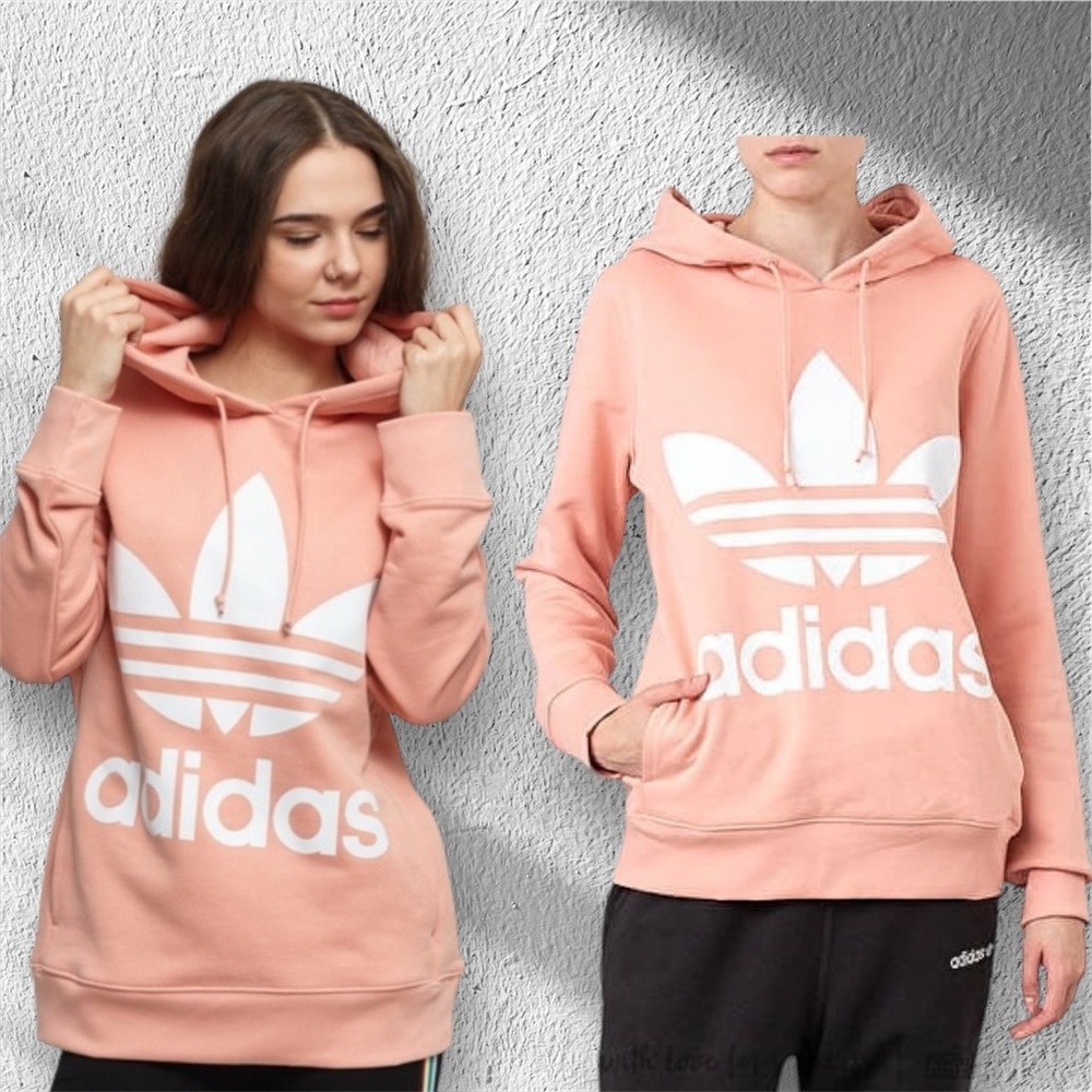 Adidas Women’s Trifold Large Logo Peach Hoodie Pullover Loungewear Athleisure S